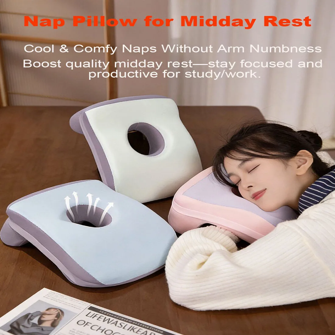 Multi-Functional Office Nap Pillow | Hollow Breathable Design | Pressure Relief Memory Foam Pillow for Desk & Travel