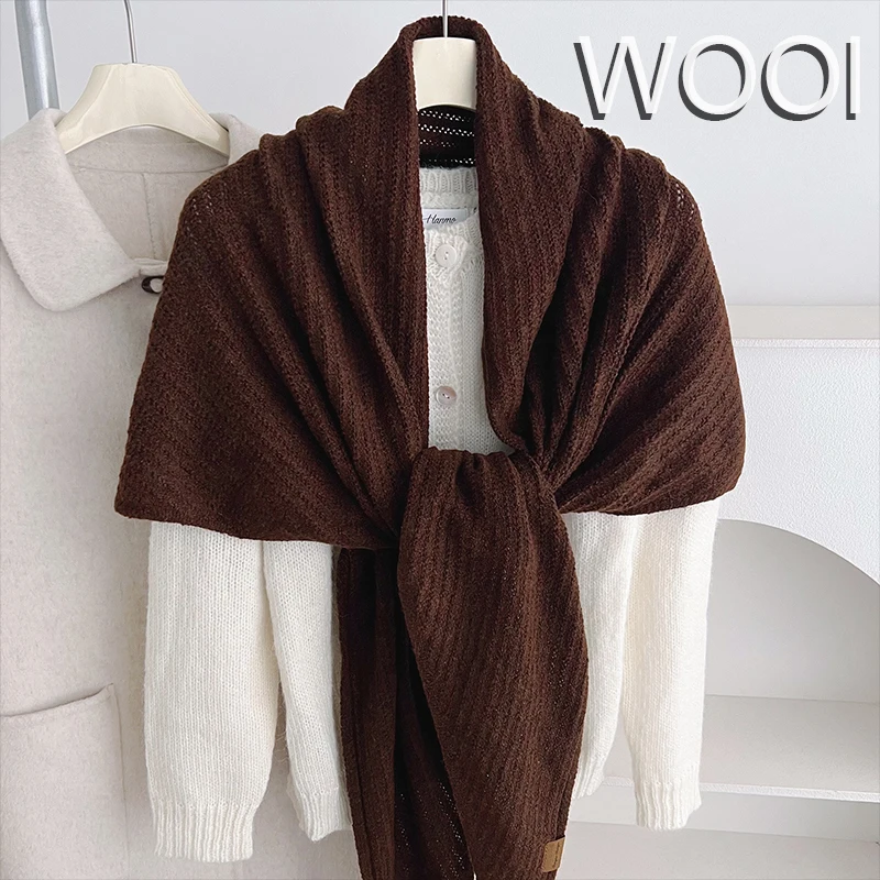 

Британский вязаный шерстяной шарф, женский треугольный платок большого размера, однотонная толстая треугольная шаль, мягкая уличная ветрозащитная Рождественский подарок