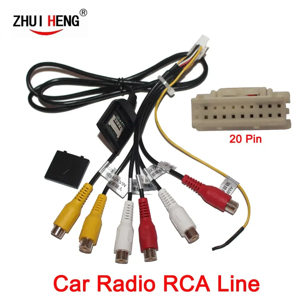 4G SIM Card Slot Car Radio Cable 20P Plug Car Stereo Radio RCA Output Wire Harness Wiring Connector Adaptor Auto Radio Cable