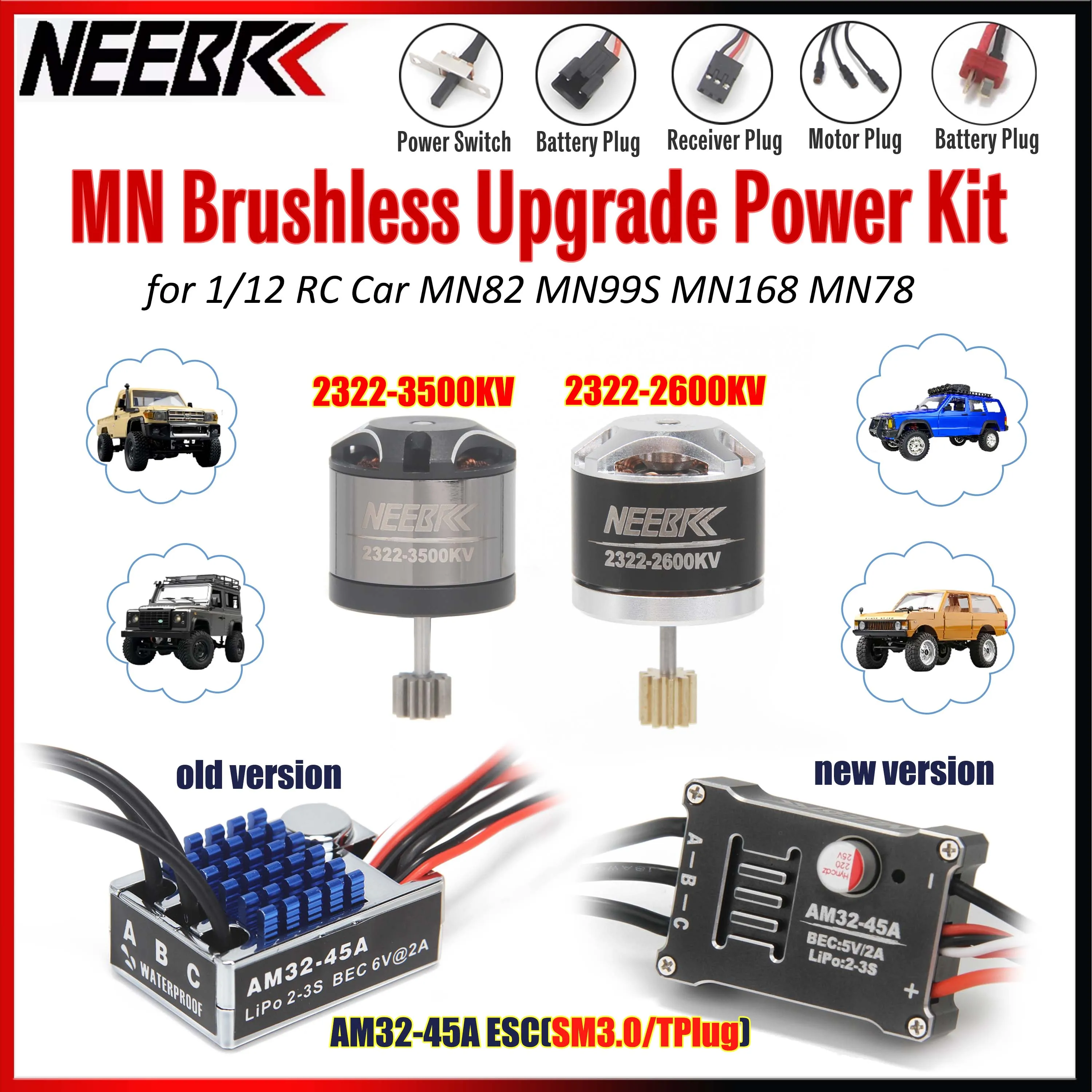 1/12 MN Model Upgrade Power Kit 2322 2600KV 3500KV Brushless Motor AM32 Metal ESC for MN99S MN82 MN168 MN78 RC Car Crawler Parts