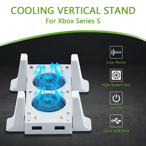 Imagen 1 del producto Soporte vertical con ventilador de refrigeración para Xbox Series S, sistema de enfriamiento extraíble con 2 puertos USB adicionales para consola Xbox Series S