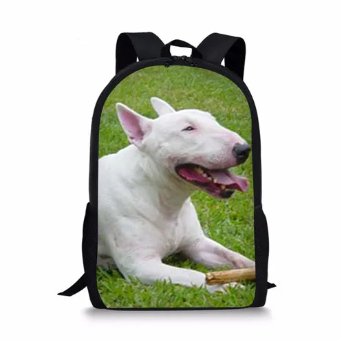 Tas ransel sekolah motif anjing 3D Bull Terrier untuk anak perempuan tas ransel buku anak-anak tas sekolah siswa SMP tas punggung Laptop perjalanan