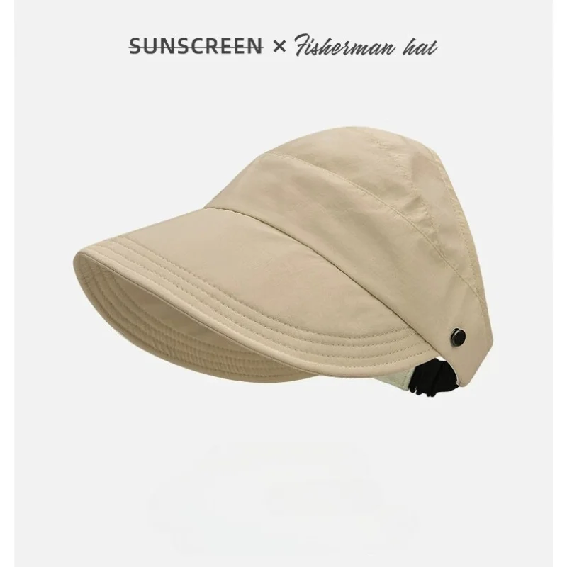 Faltbarer, verstellbarer Outdoor-Strand-Fischerhut für Damen, Sonnenschutz- und Sonnenschutzhut, Fischerhut mit Pferdeschwanzöffnung – Detail 6