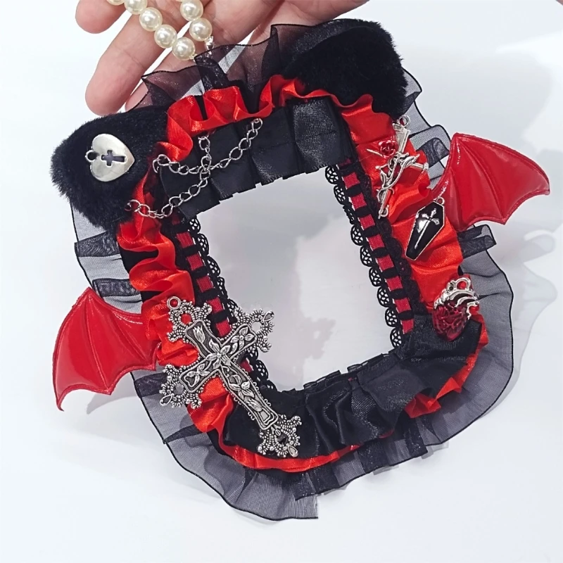 القوطية حامل بطاقة الصورة الخفافيش الجناح Photocard حامل مع مطرز سلسلة شريطة من الدانتيل حافظة بطاقات الصور حقيبة سلسلة مفاتيح