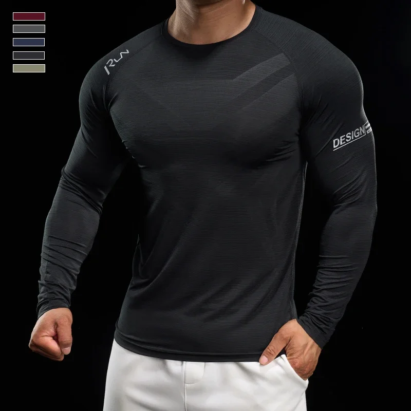 Men Running T-shirt Jogging Tracksuit Athletic Shirt Compression Long Sleeves Sport Tees Gym Fitnes Muscle Fit Shirt