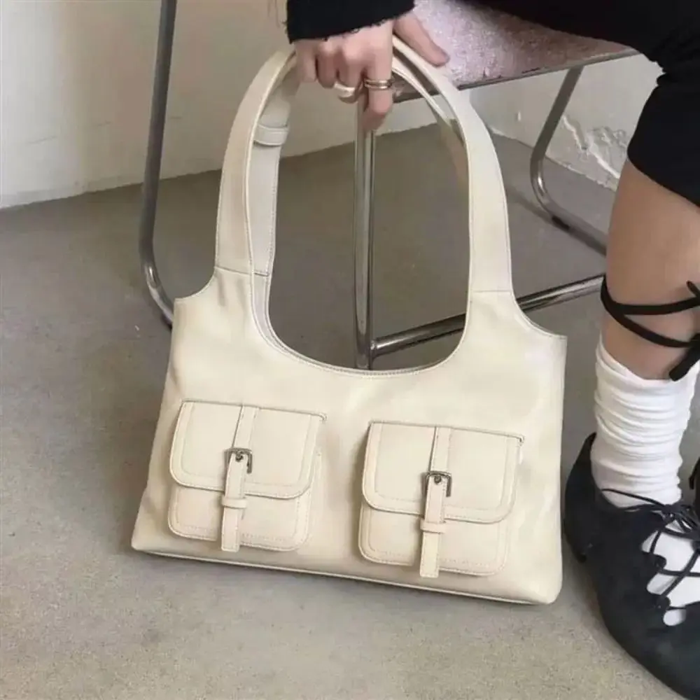 

Korean Style PU Hobo Bag Huh Yunjin Same Style Handbag Pocket Boston Tote Bag Minority Design French Style Underarm Bag Portable