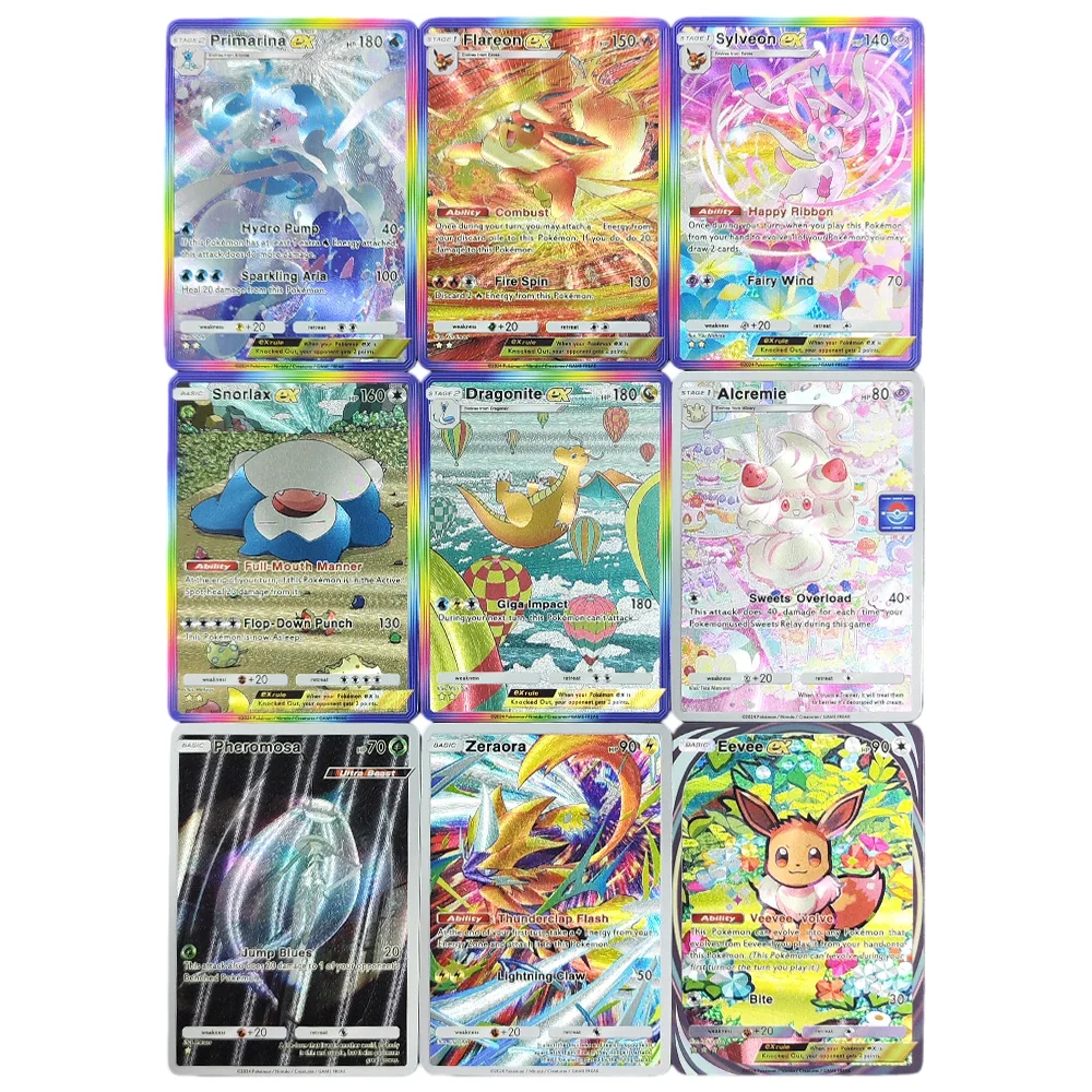 

Коллекционная карточка DIY Pokemon TCG: Eevee Grove, Flareon, Sylveon, Primarina, Snorlax, Dragonite EX, 2-звездочная карточка для игры через приложение