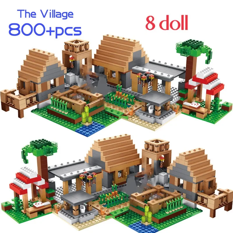 16 Style MyWorld Set The Cave Village Mine Farm Jungle TreeHouse Portal Pig House Constructions Building Blocks Bricks Toys