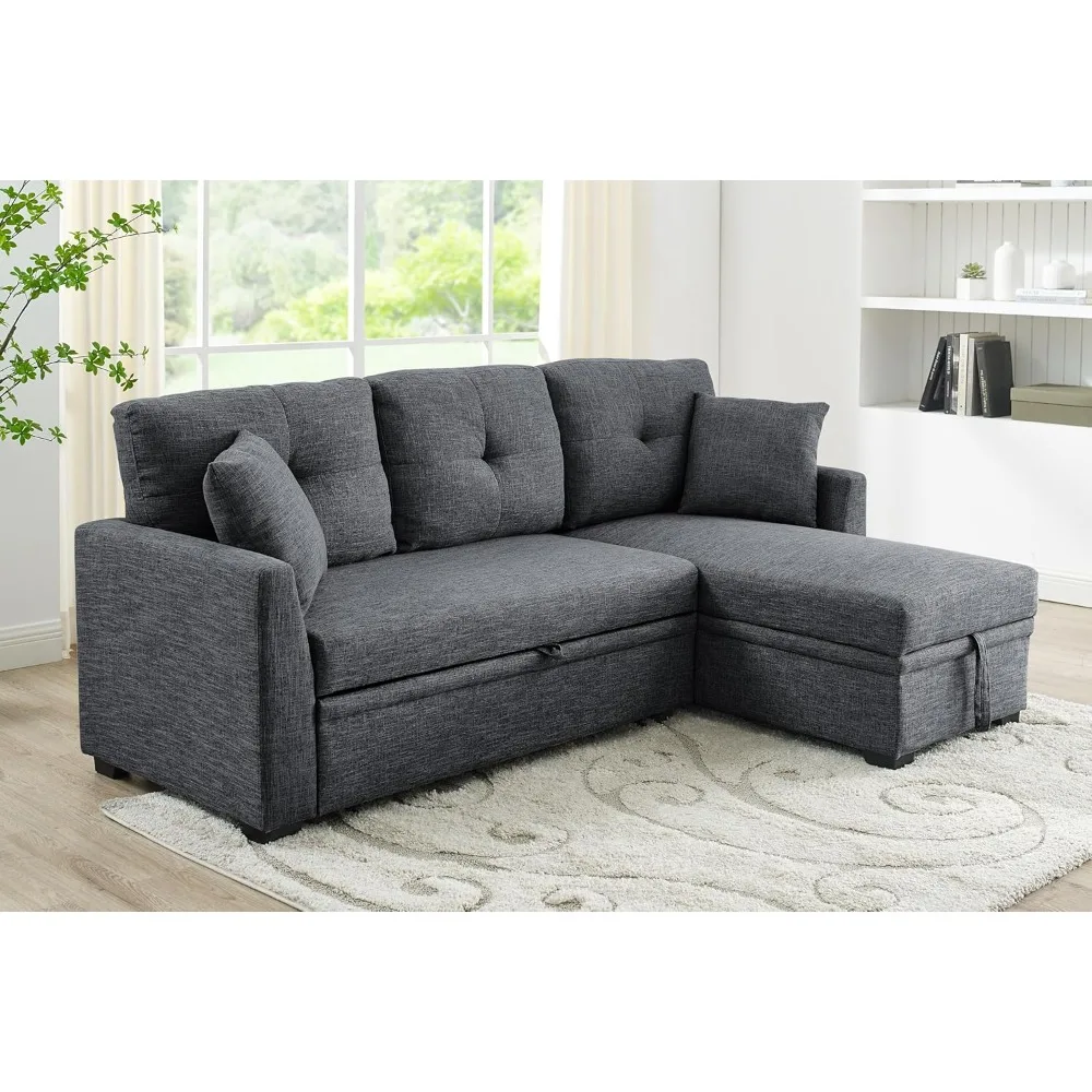 

83-inch Pull Out Sleeper Couch Bed, L-Shaped Corner Reversible Sleeper Sectional Sofa Polyester Blend Tufted Upholstered Conver