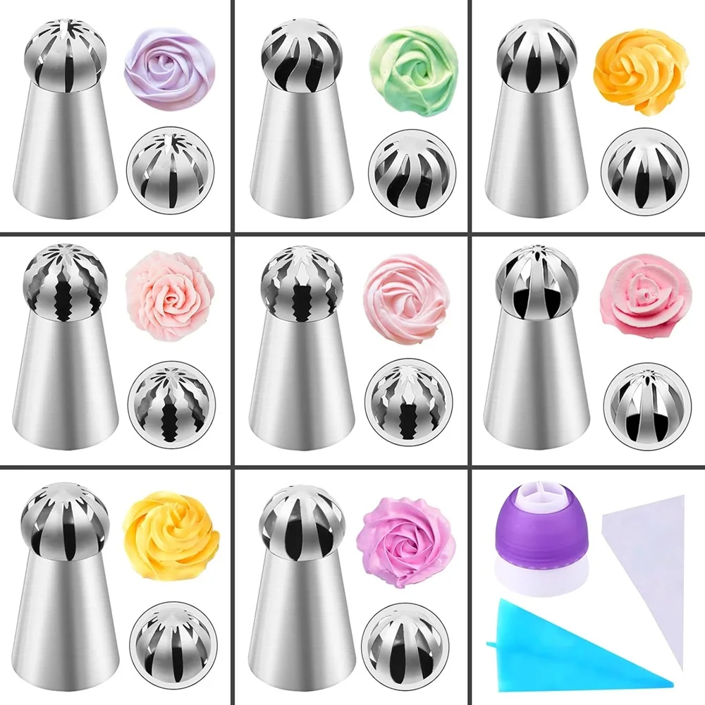 Russian Decorating Nozzles 22 Pieces Ball-Shaped Frosting Candy Pastry Decorating Nozzles Cupcake Decoration Kitchen Baking Tool