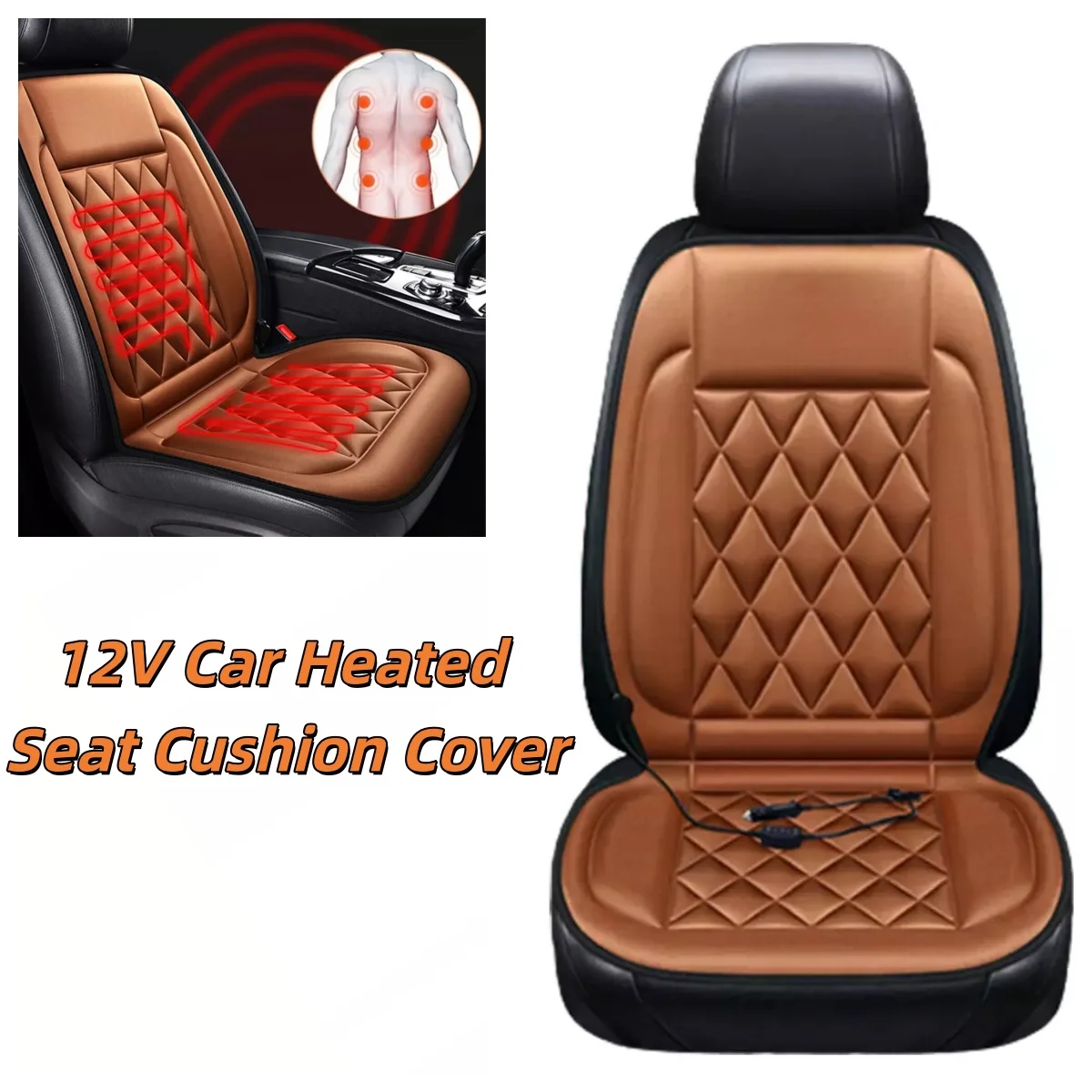 

New Cold Winter Universal 12V Car Heated Seat Cushion Cover Electric Heating Pad Heater Warm Car Interior Part Easy To Install