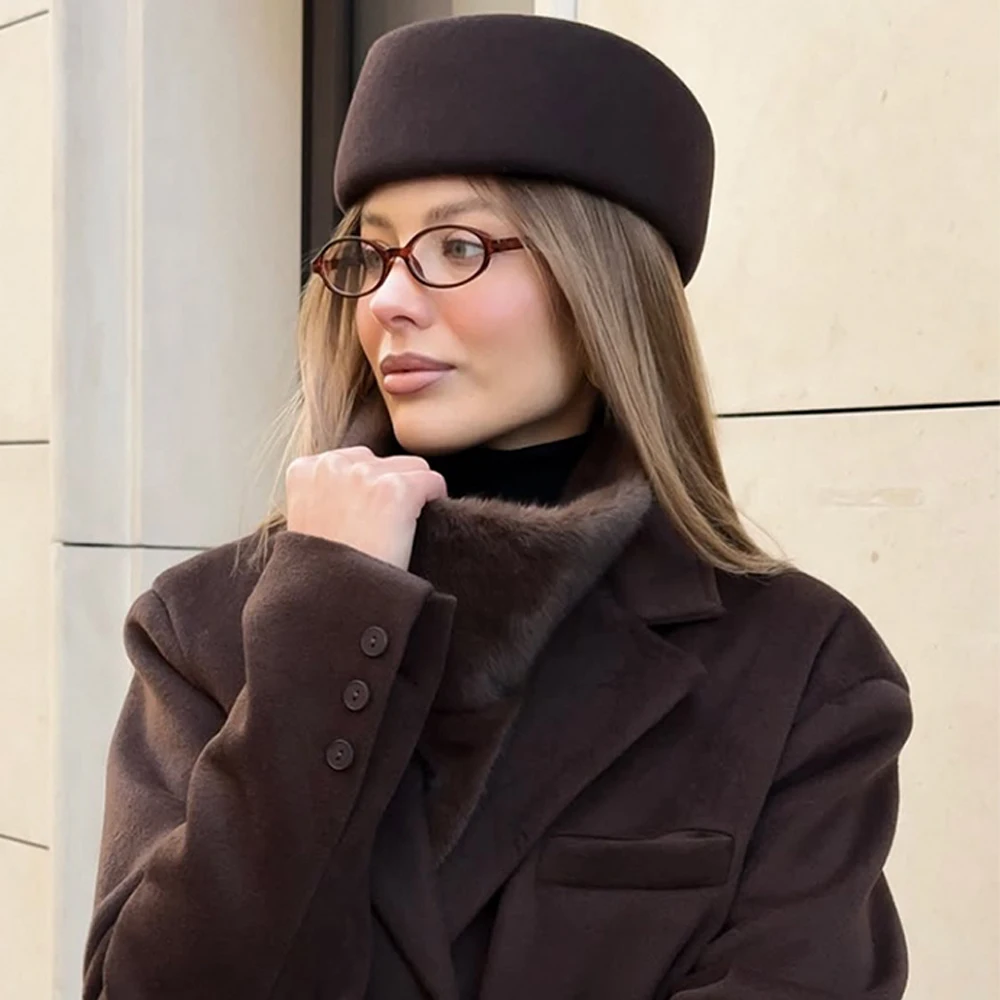 Classic Women Beret Hat Wool FeltHat Winter Keep Warm Cap Fedora Hat Fascinator Hat Stewardess Wedding Cocktail PartyPillbox Hat