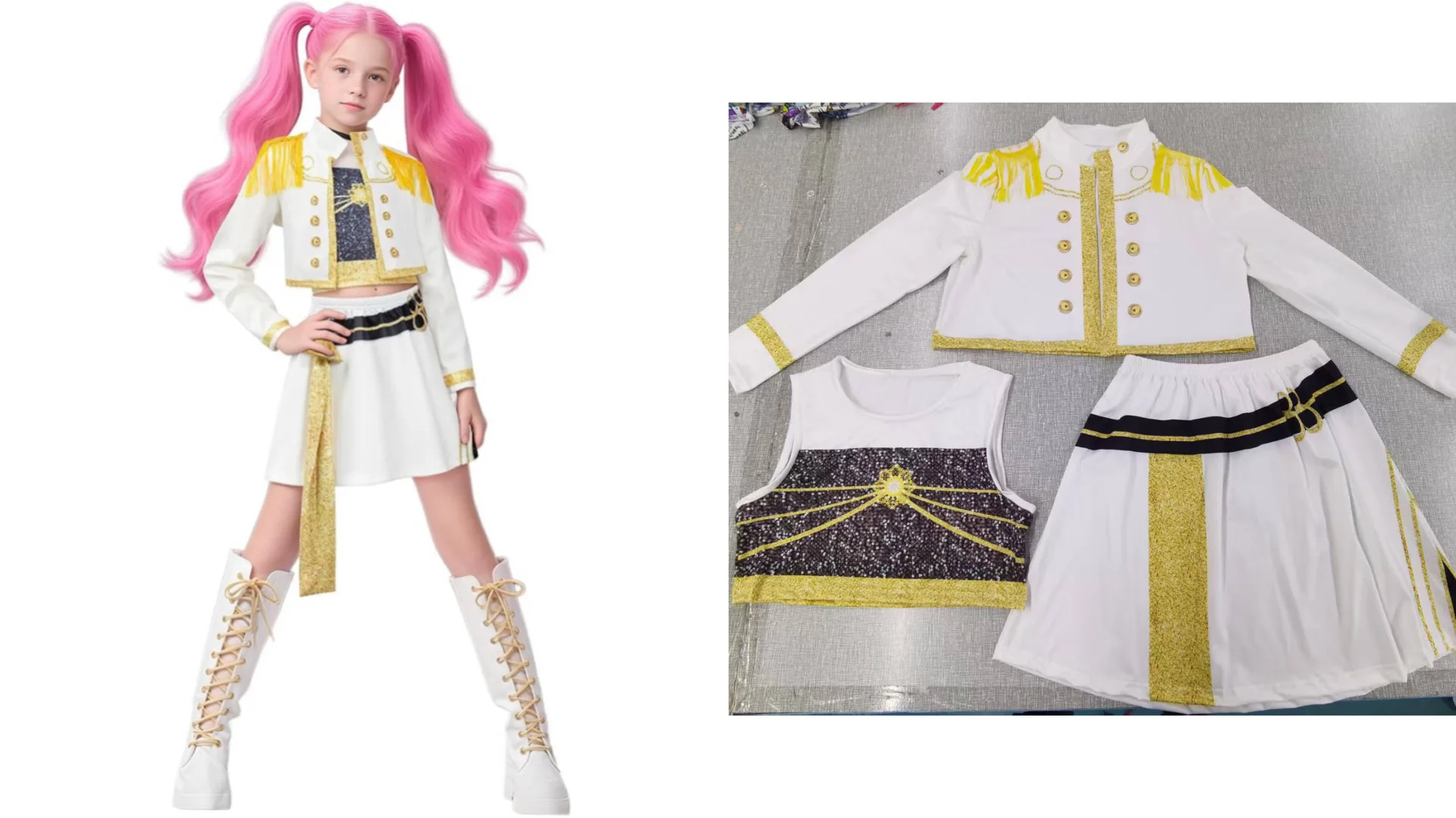 Kids Kpop Demon Hunters Rumi Zoey Mira Cosplay Huntrix Costume For Girls Clothes Group Idol Roleplay Halloween Carnival Suit