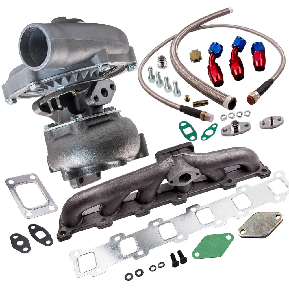 T04E T3/T4 .63 A/R 57 TRIM TURBO 400+HP BOOST STAGE III +Oil Line+Manifold Kits For Nissan Patrol Safari Y60
