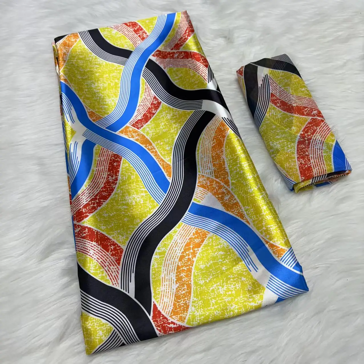 4+2 Yards Soft Satin Silk Fabric African Women Ankara Prints High Quality Ghana Design Wax Prints For DIY Fabric Dress b49-2