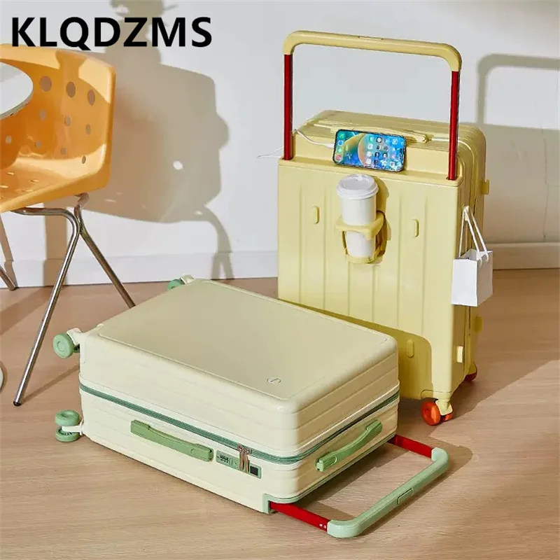 

KLQDZMS USB Charging Port Suitcase Compartment 20 Inch ABS+PC Boarding Box With Cup Holder 28 Inch Large Capacity Roller Luggage