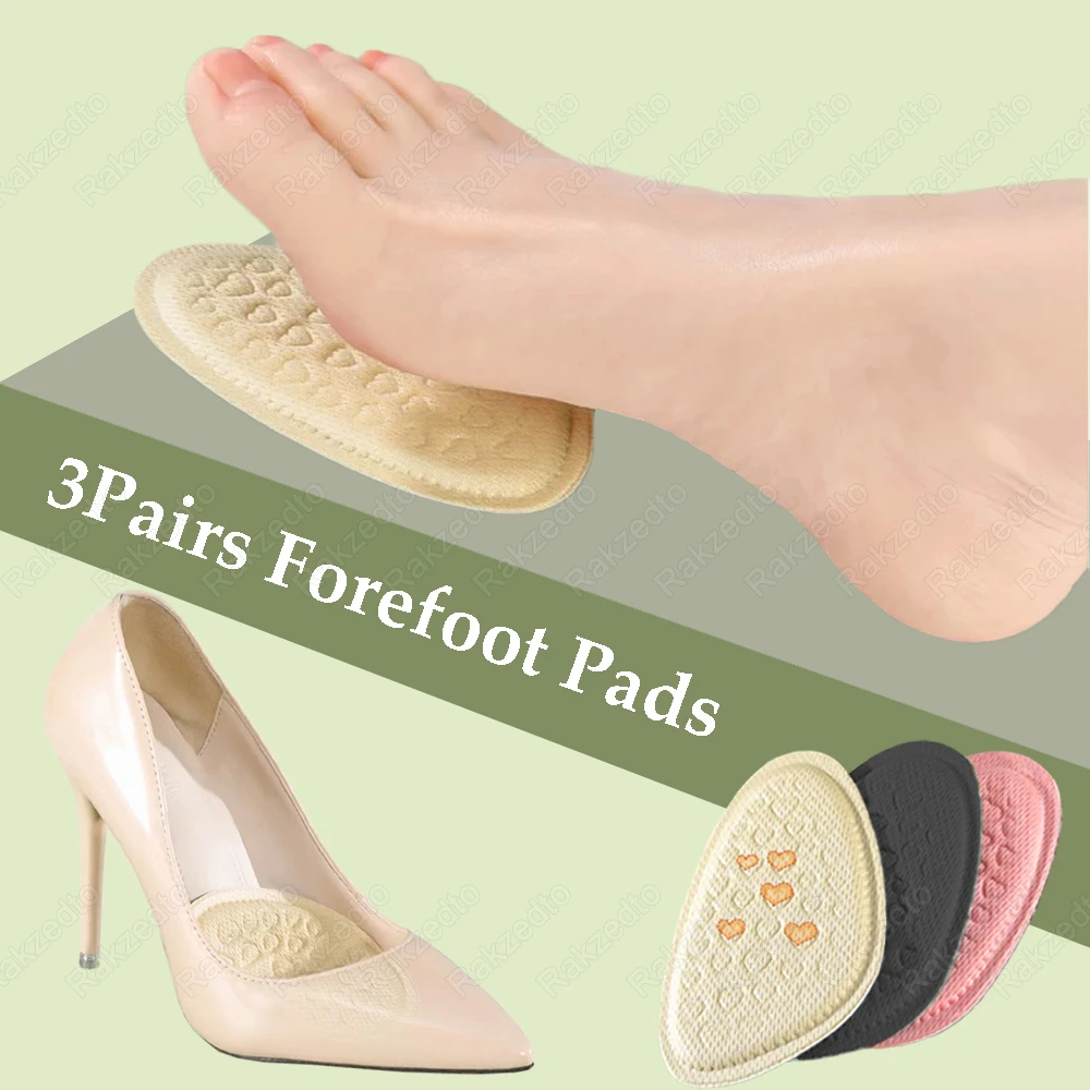 3Pairs Soft Sponge Forefoot Insert Pads for Woman High Heels Pain Relief Non-Slip Insoles for Shoes Too Big Size Filler Foot Pad