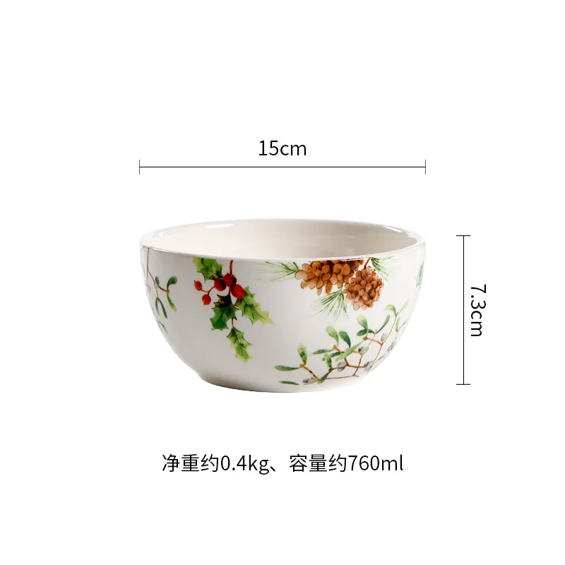 Europese stijl kerst dinerbord, creatief keramisch bord voor rundvlees en pasta, huishoudelijke onderglazuurkleurige schaal en kom set, cadeau