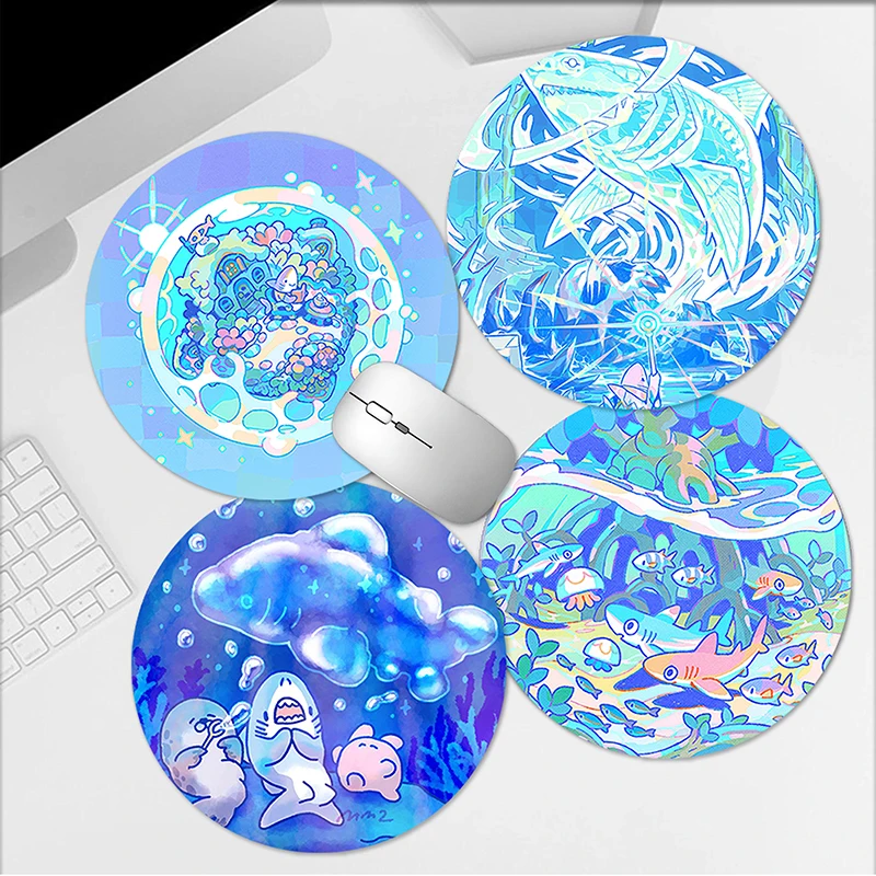 Round Mouse Padaesthetic Cute MousePad Small Mouse Mat Gamer Kawaii Shark Pad on The Table Gaming Accessories for Genshin Impact