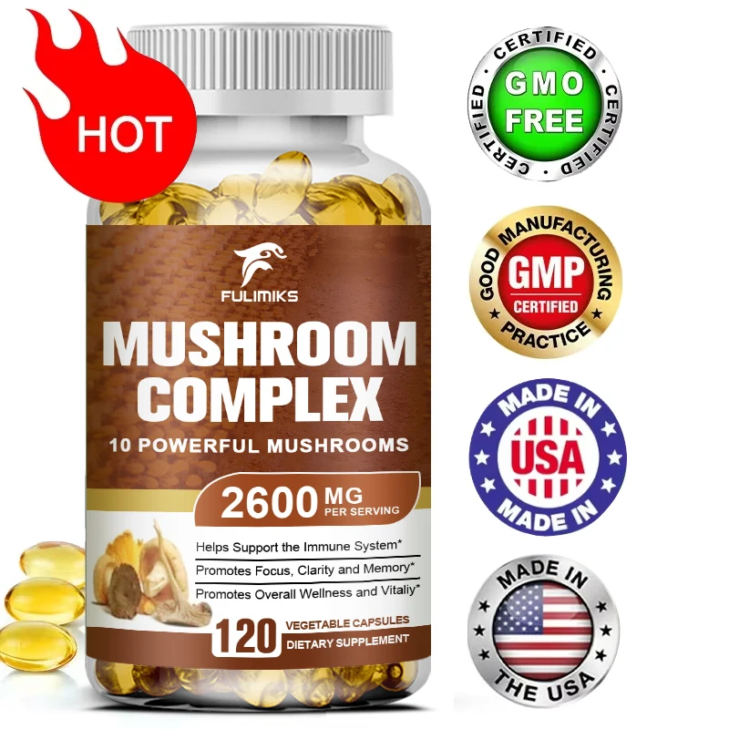 

10 in 1 High Strength Mushroom Supplement - Lions Mane, Cordyceps, Reishi - Brain Supplements for Memory and Focus