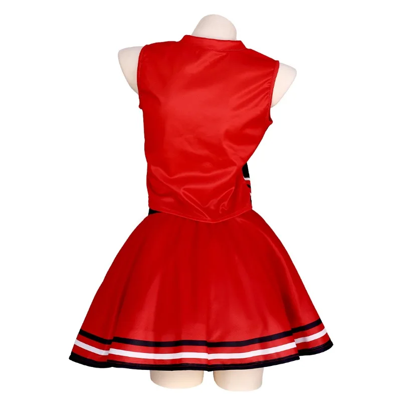 Womens Moive Cosplay Cheerleader Costumes Red Top Skirt Full Set   Cheer Team Uniform Adult Halloween Carnival Party Clothes