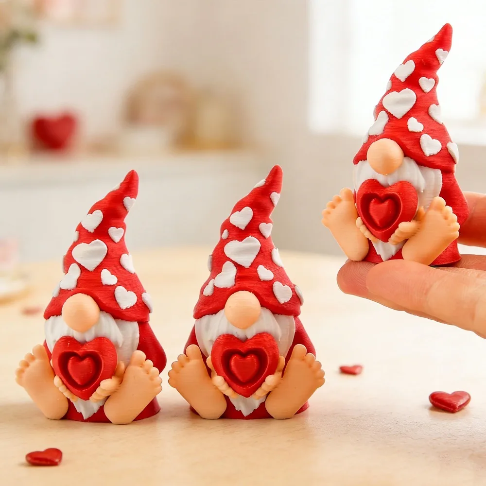 3D Printed Christmas Gnome Figurine Red Heart Dwarf Statue Valentine Day Desktop Ornament Home Tabletop Festival Decoration Gift