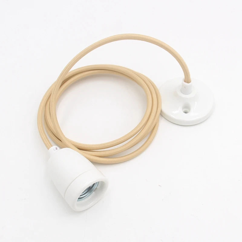 Ceramic Ceiling Lamp Pendant Light Cord Kits Fabric Cord with Porcelain Bulb Holder