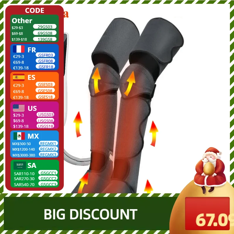 Presoterapia Foot and Leg Massager with Heat Air Compression Massager for Blood Circulation Muscles Relaxation