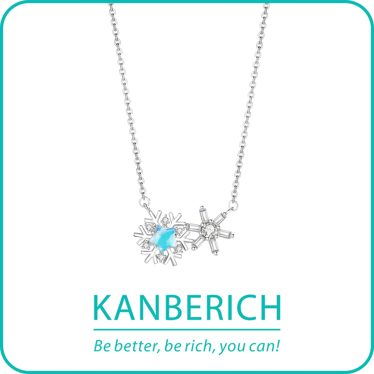 

Kanberich S925 Real Sterling Silver Cubic Zirconia Glazed Stone Snow Pendant Necklace Clavicle Chain