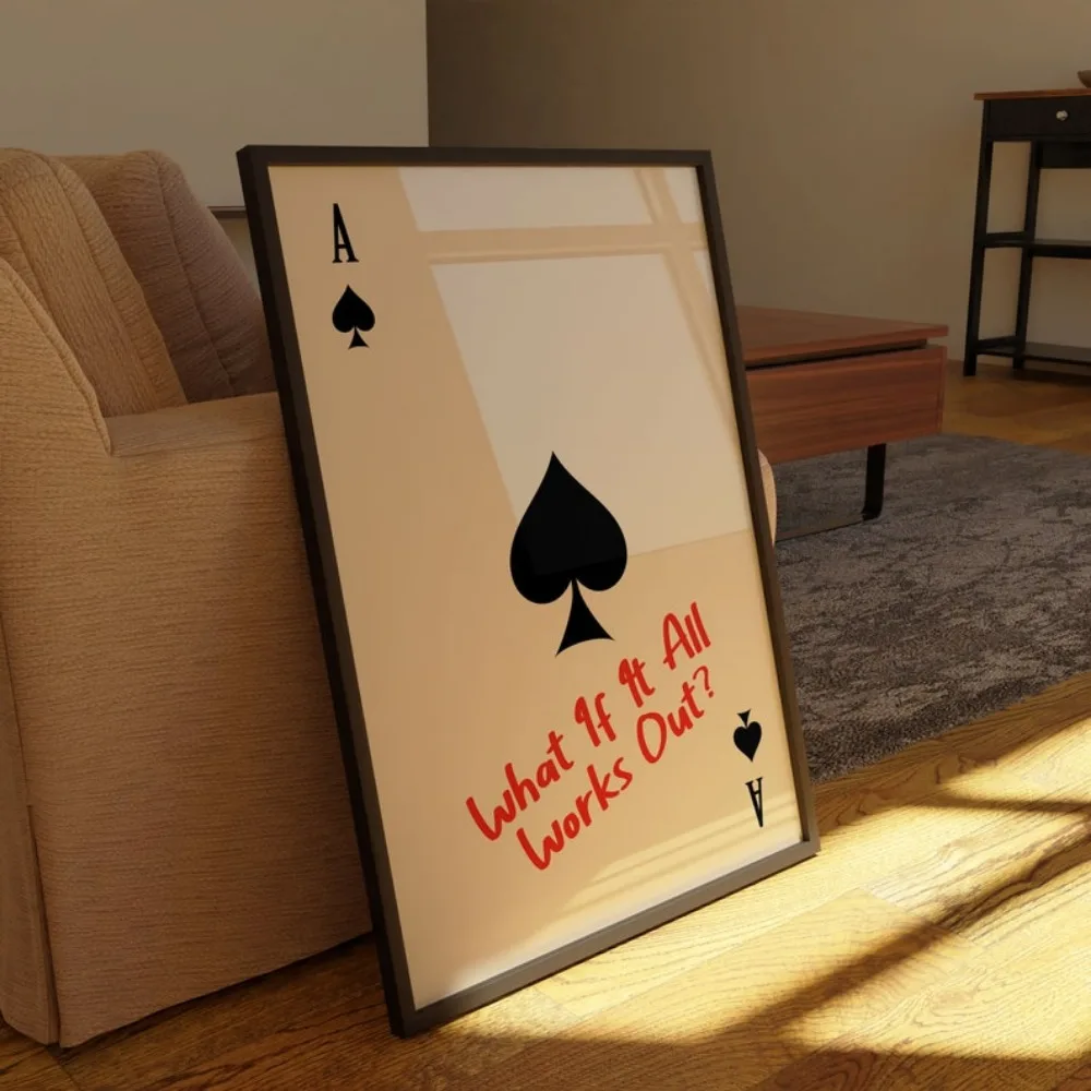1pc frameless,Spades Printed Playing Card Poster, Fashion Retro Art, Kitchen Aesthetic Decoration, Modern Home Wall less Canvas
