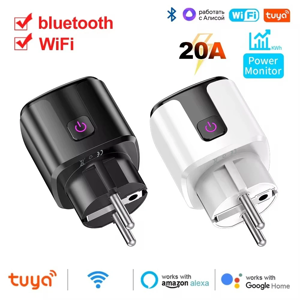 

Portable 20A Tuya Smart EU Plug WiFi/Bluetooth Socket With Power Monitoring Timer Child Lock Outlet Smart Home Smart Things