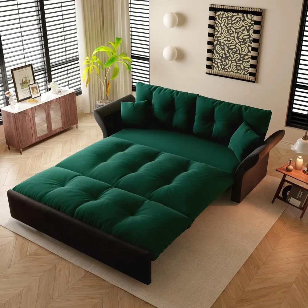 Sofa Bed Velvet Loveseat Couch for Living Room Home Furniture Small Space 3 in 1 Convertible Sleeper Sofa Apartment Green Sofas