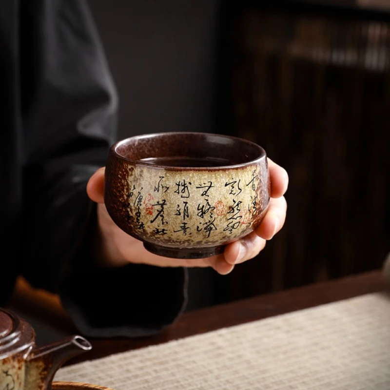 Original Ore Retro Master Rough Pottery Tea Cup Kiln Renovation Tea Cup Large Single Pottery Household Kung Fu Tea Set Single Cu
