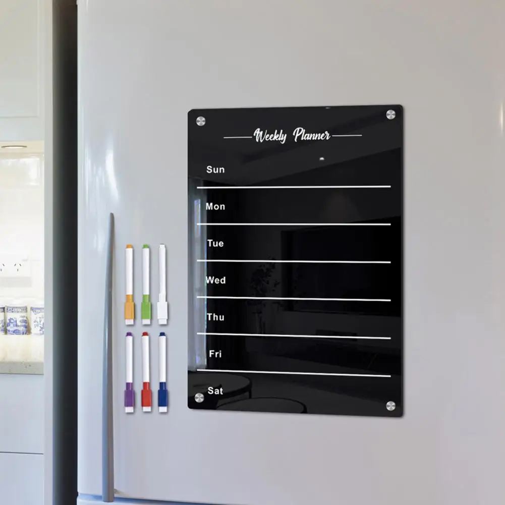 텍스트 블랙 캘린더 주간 플래너 화이트 보드, 마그네틱 냉장고 아크릴 보드, 블랙 텍스트, 쉬운 읽기, 6 마커