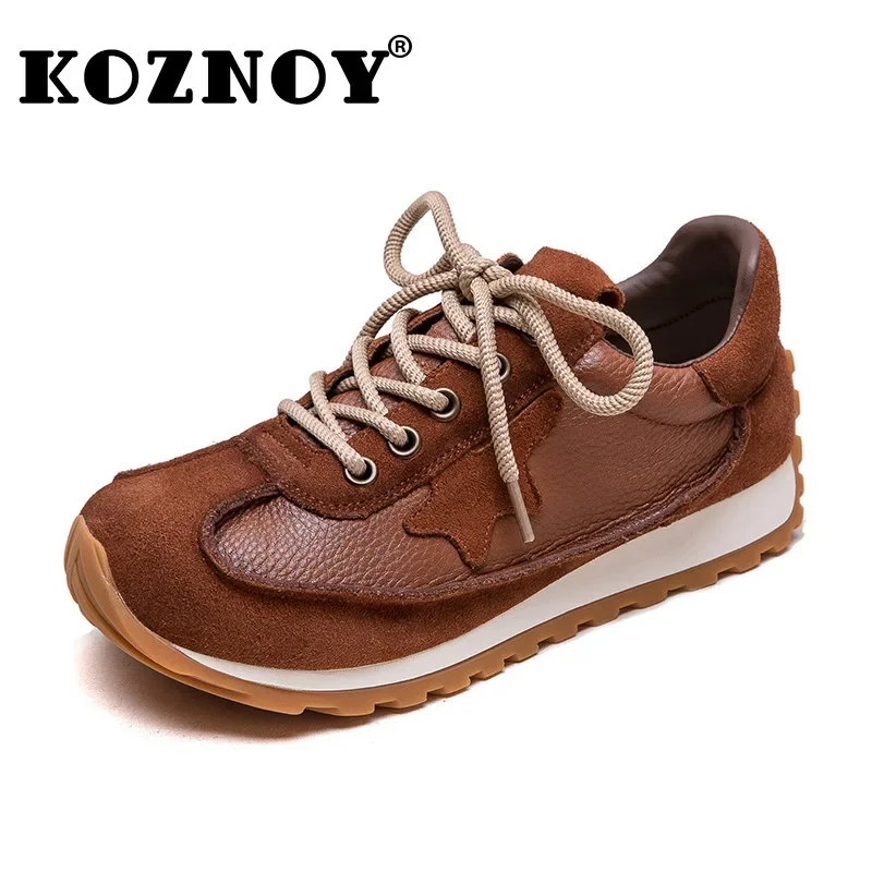 Koznoy 2cm Cow Suede Genuine High Brand Shoes Vulcanize Loafer High Platform Flats Fashion Leather Chunky Sneaker Women Comfy