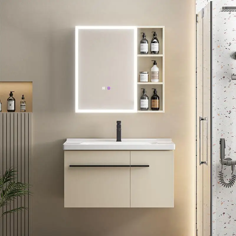 

Luxury Aluminum Bathroom Smart Mirror Cabinet Integrated Ceramic Wash Basin Bathroom Vanity Cabinet with Sink Home Furniture