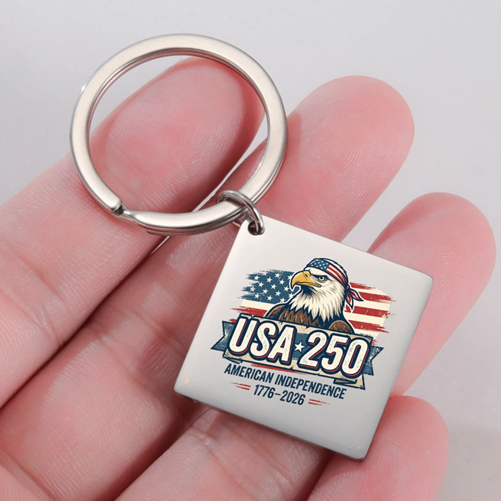 America 250th Anniversary Keychains US Flag Eagle Statue of Liberty  Pattern Stainless Steel USA 250th Independence Day Jewelry