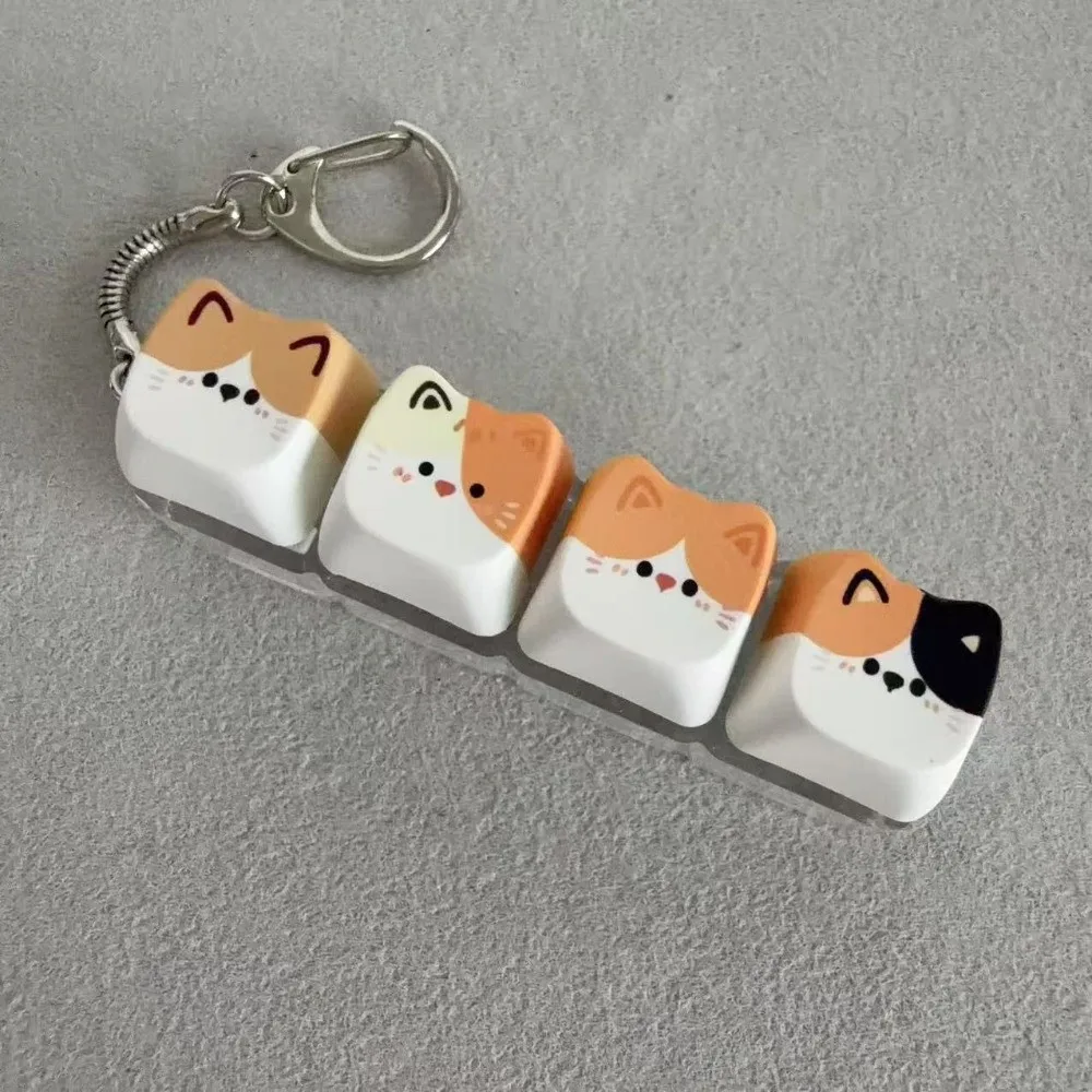 Finger-Tip Pressing Button Cat Fidget Clicker Keychain 4-Key Cute Cat Keycap Keychain Creative Kawaii Finger Keyboard Pendant