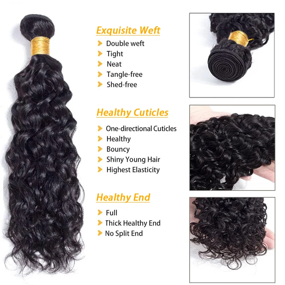 Deep Wave Bundles Human Hair 100% Unprocessed Extensions 20 22 24 Inches Bundles Human Hair Natural Black For Woman 1/3 Bundles