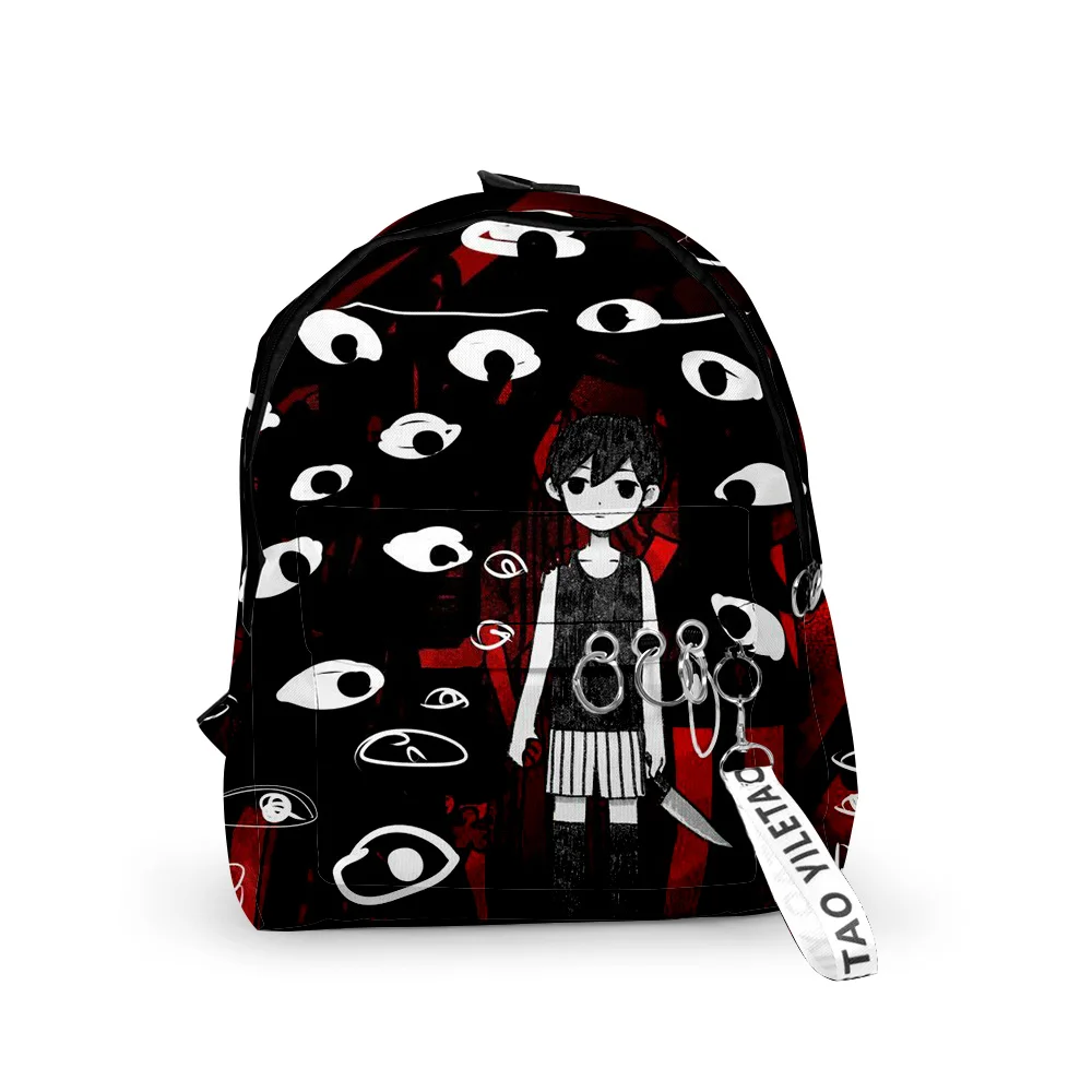 

Harajuku Novelty omori Notebook Backpacks Boys/Girls pupil School Bags 3D Print Keychains Oxford Waterproof Cute Small Backpacks