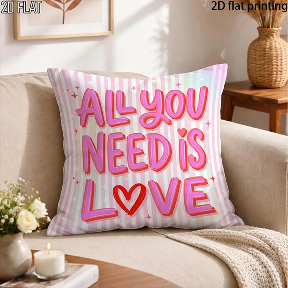 2D Flat-1pc Pink Striped Love Throw Pillow Covers , Suitable for sofas, living rooms, offices, pillow covers.