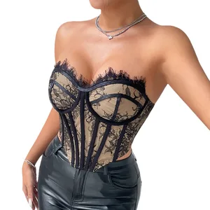 Tops sem alças de renda para mulheres, colete sexy sem mangas, roupas de verão, lingerie fina, espartilho, camis sem costas, body shaper top, moda 8 principais vendas corpete tomara que caia - №5