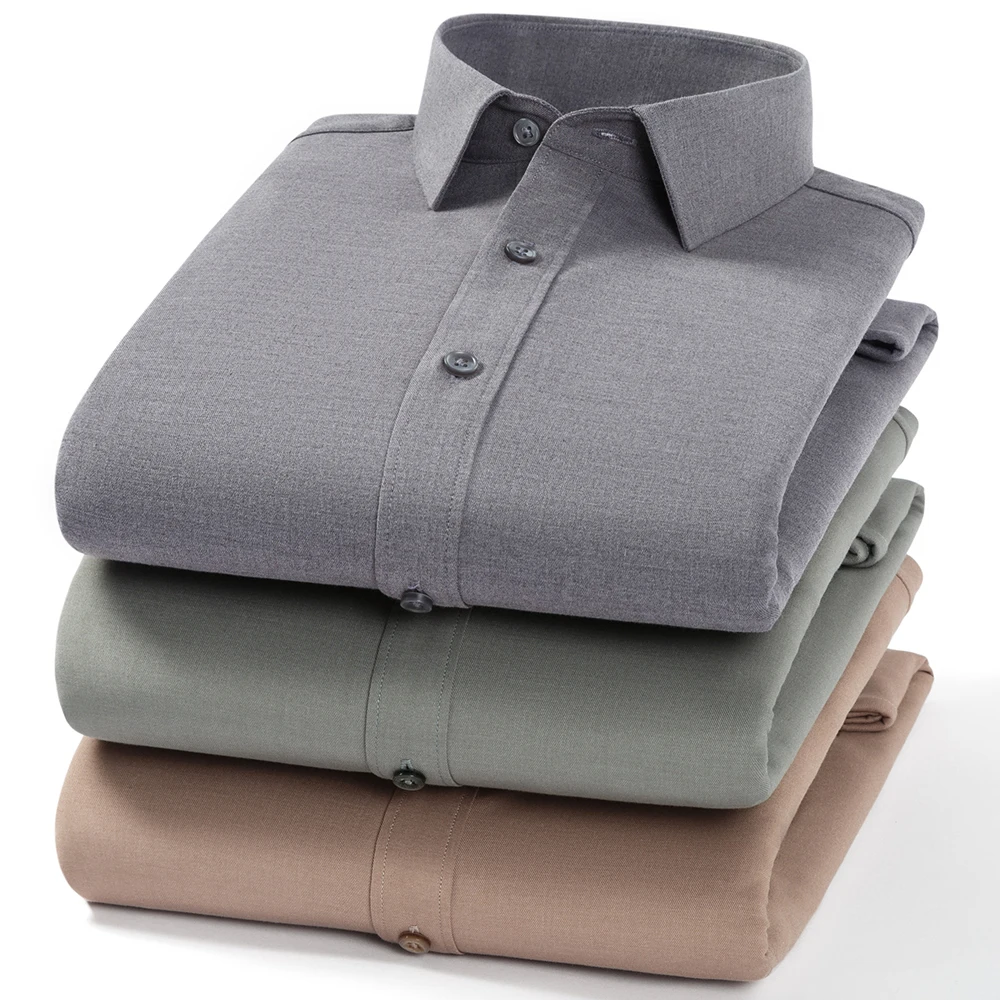 

Hight quality wool warm winter long sleeve shirts for men soft solid color business tops casual Thickened white black clothes