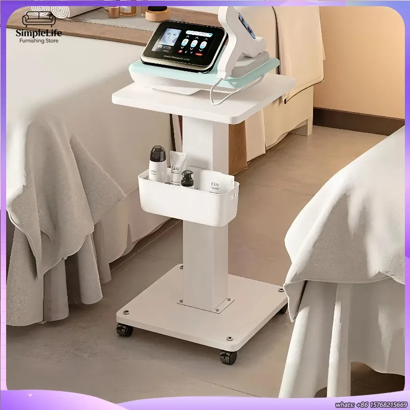 3段式ローリングサロンカート、耐荷重40kg、静音360度回転-°-ホイール付きスパ機器収納スタンド美容テーブル木製棚