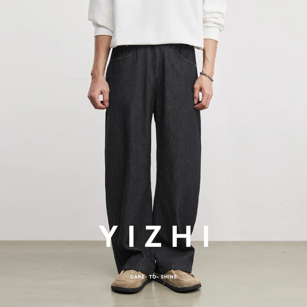 

Модные мужские джинсы с жаккардовым узором, не мнущиеся, в американском ретро-стиле, с эффектом потертости, весна 2026, новые, свободные, широкие, длинные брюки-сабля