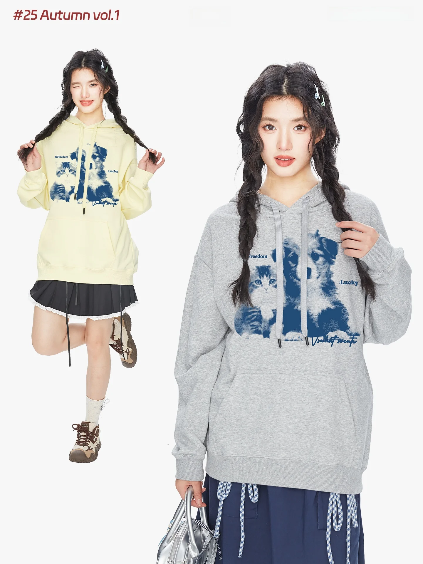 

Корейская женская толстовка с капюшоном на флисовой подкладке, с принтом собаки, свободного кроя, с длинными рукавами, осенне-зимняя, повседневная, в стиле lazy style