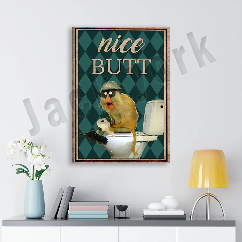 Funny Monkey Pretty Butt Bathroom Poster, Monkey Bathroom Wall Art, Bathroom Decor Prints, Monkey Prints