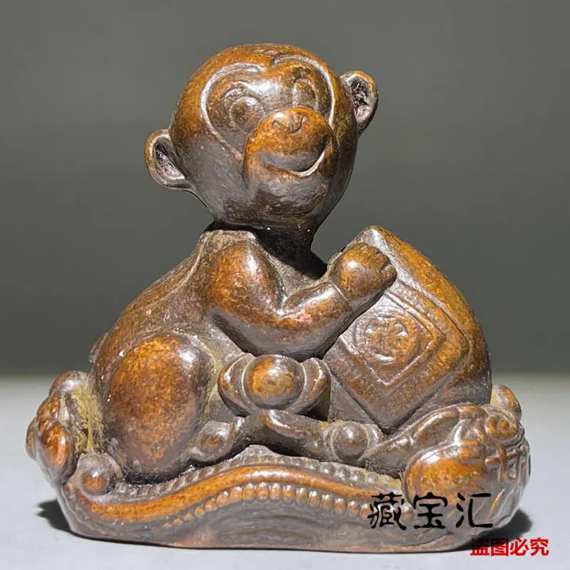 Collectible Unearthed Old Patina Purple Copper Zodiac Monkey Statue Monkey Offering Longevity Peach Old Copper Vintage Object