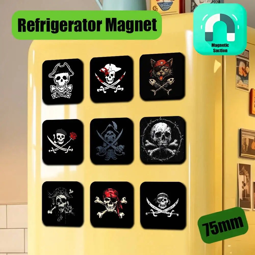 For Fish Cat Skull Pirate Jack Rackham Jolly Roger Refrigerator Magnets Metal Icebox Cabinet Custom Fridge Magnetic Decoration