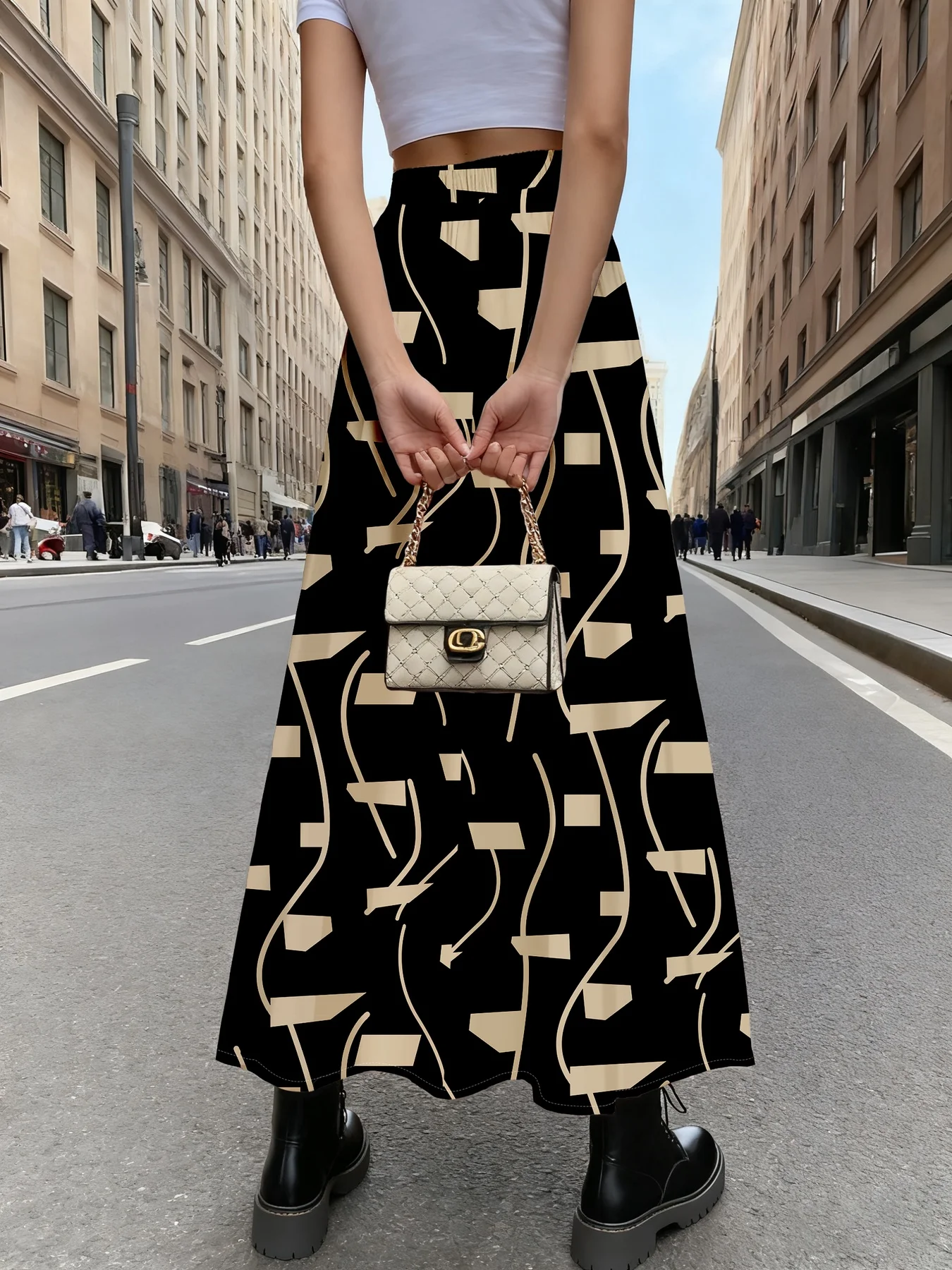 Printed Design Four Seasons Abstract Geometric Lines and Shapes Casual Style Half Skirt
